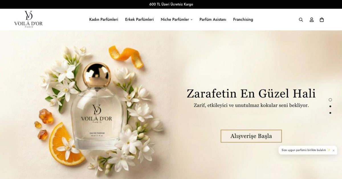 Voilà D'or Paris parfüm mağazasının ana sayfası